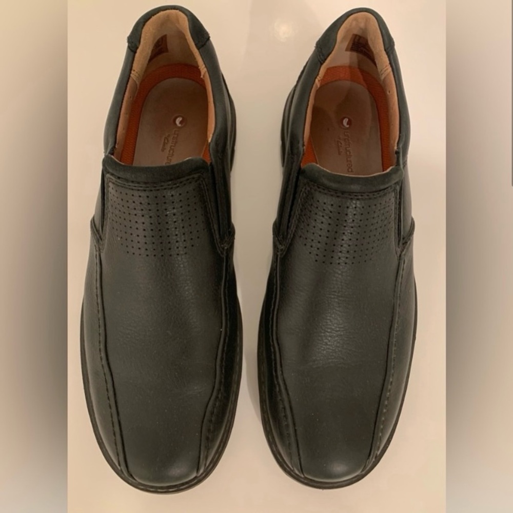 Clarks Black Leather Slip-On Shoes